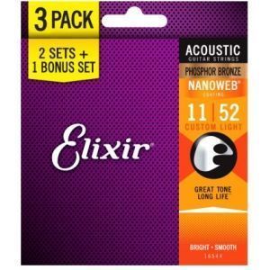 Pack 3x2 Elixir Nanoweb 12-53. Cuerdas ac&uacute;stica Phosphor Bronze