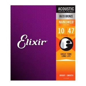 Elixir Nanoweb 10-47. Cuerdas guitarra ac&uacute;stica 12 Cuerdas