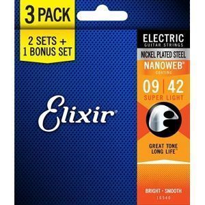 Pack 3x2 Elixir Nanoweb 9-42. Cuerdas guitarra el&eacute;ctrica
